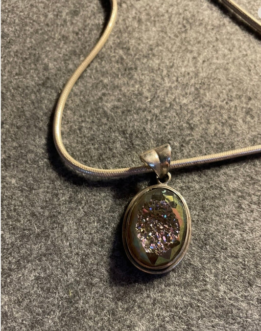 Druzy Quartz pendant with sterling (925) Necklace